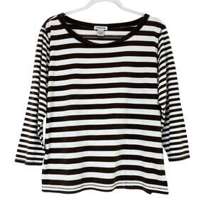 Chico's | 3/4 Sleeve Tee Pima Cotton Blend Brown White Stripe Chicos 2/US Large